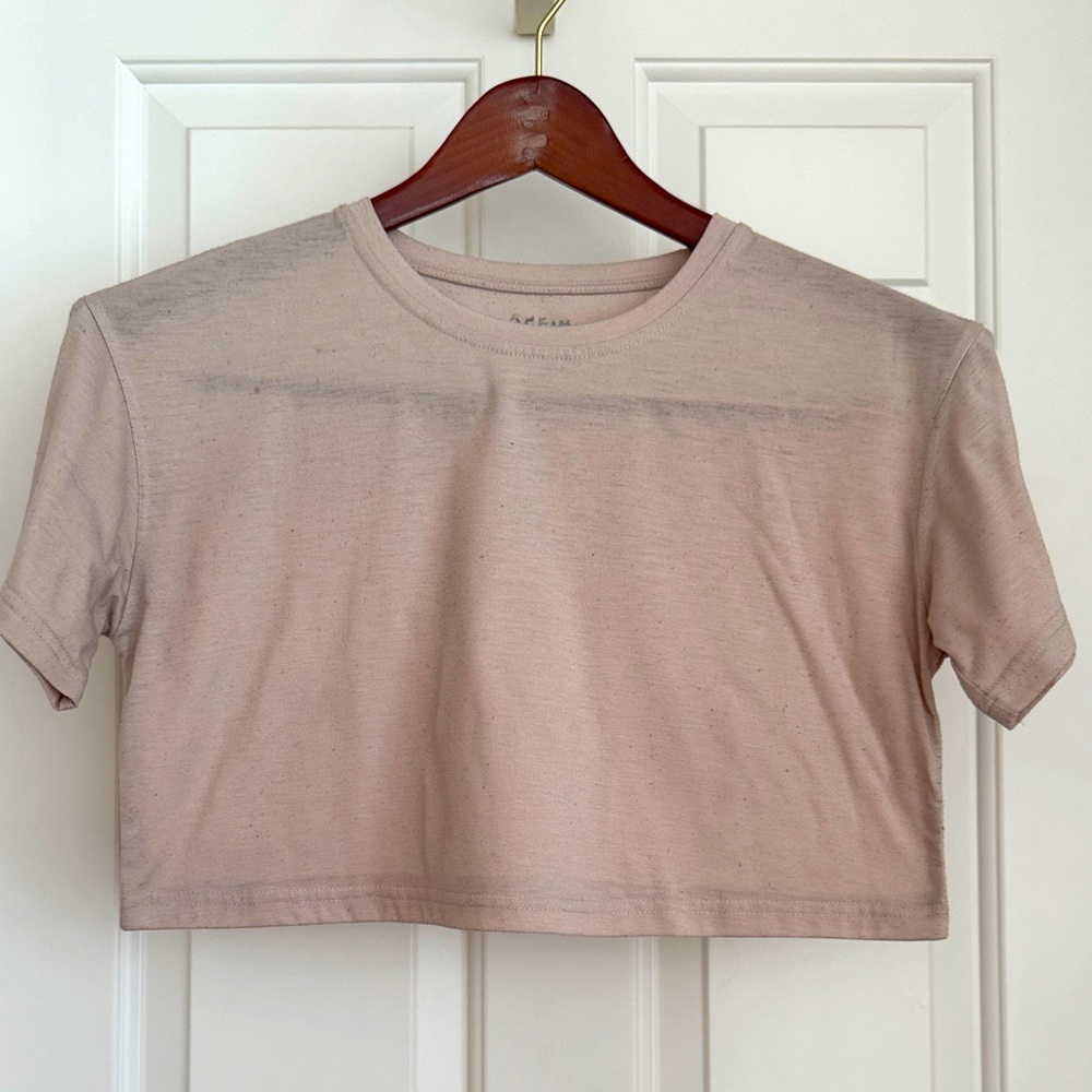 SHEIN Top Size M Light Beige Short Sleeve Crop Top